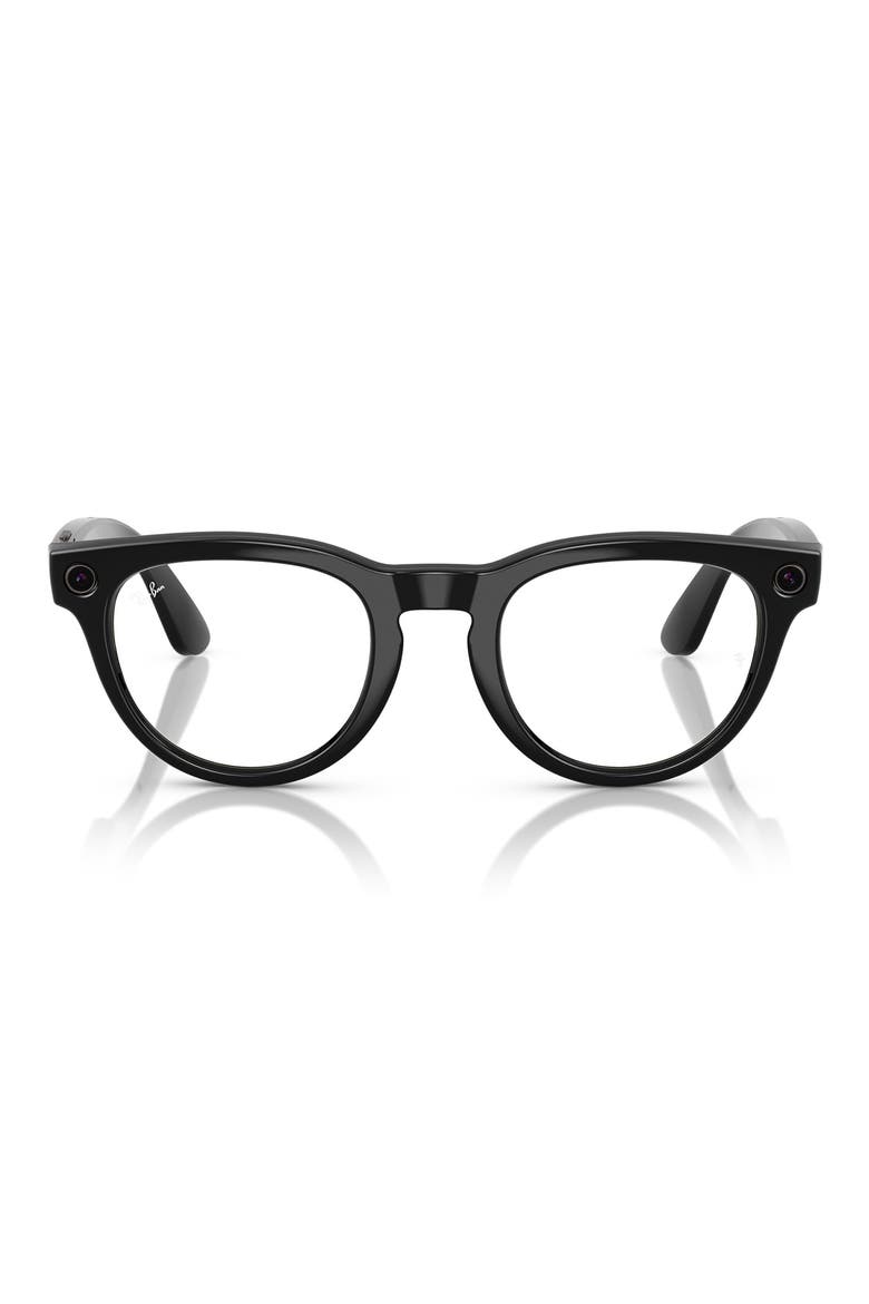 Skyler 51mm Round Smart Sunglasses, Main, color, SHINY BLACK