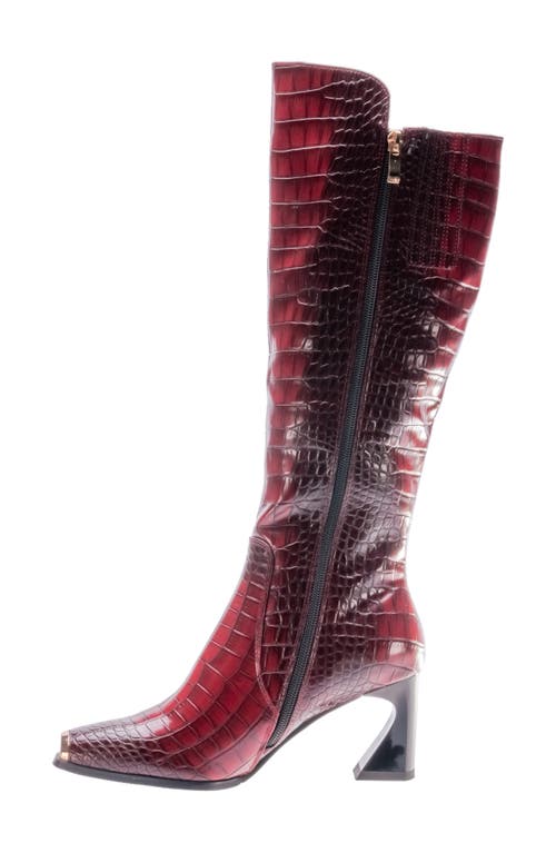 Ninety Union London Croc Embossed Knee High Boot In Burgundy