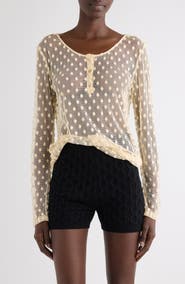 Dries Van Noten Embroidered Polka Dot Mesh Henley