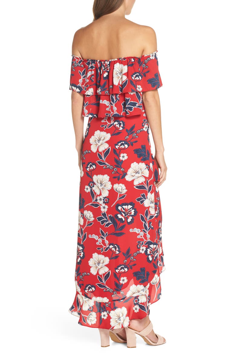 BB Dakota Taylore Convertible Strap Maxi Dress, Alternate, color, RED FLORAL PRINT