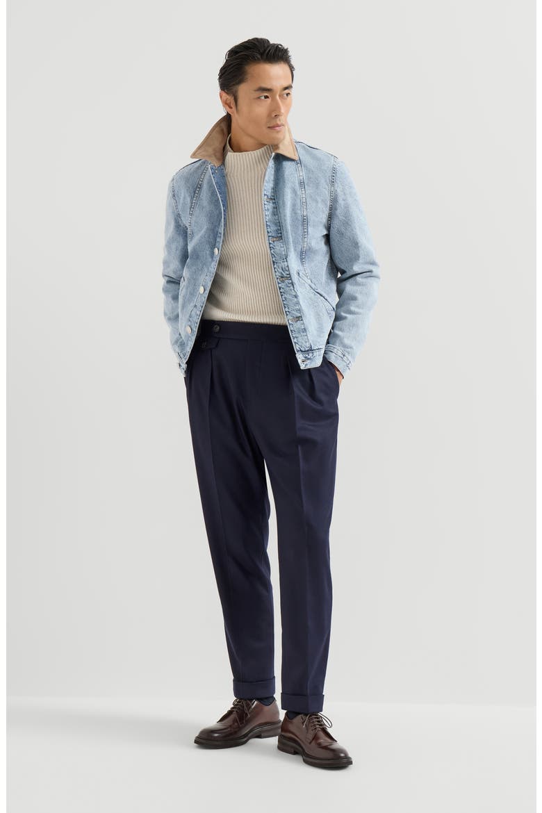 Denim outerwear jacket with suede collar, Alternate, color, Light Denim