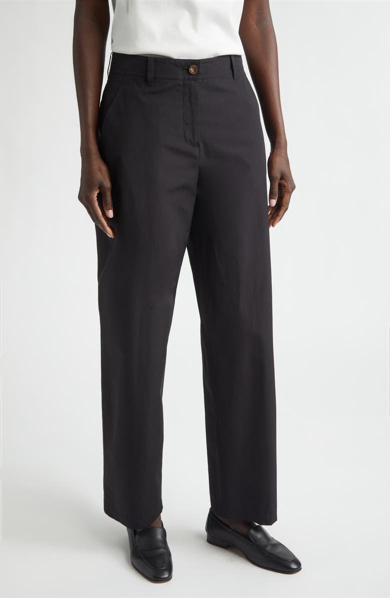 Lafayette 148 New York Kent Organic Cotton Poplin Barrel Leg Pants, Main, color, Black
