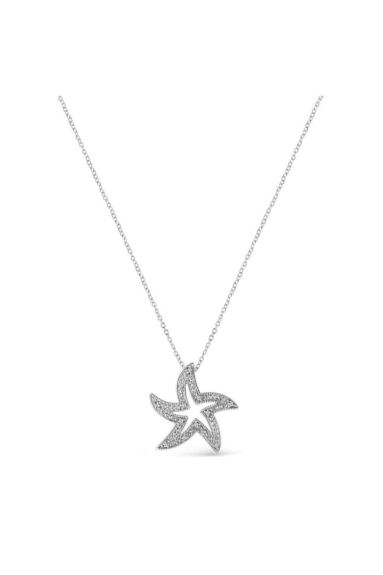 .925 Sterling Silver Open Diamond Accent Starfish Pendant Necklace, Alternate, color, White