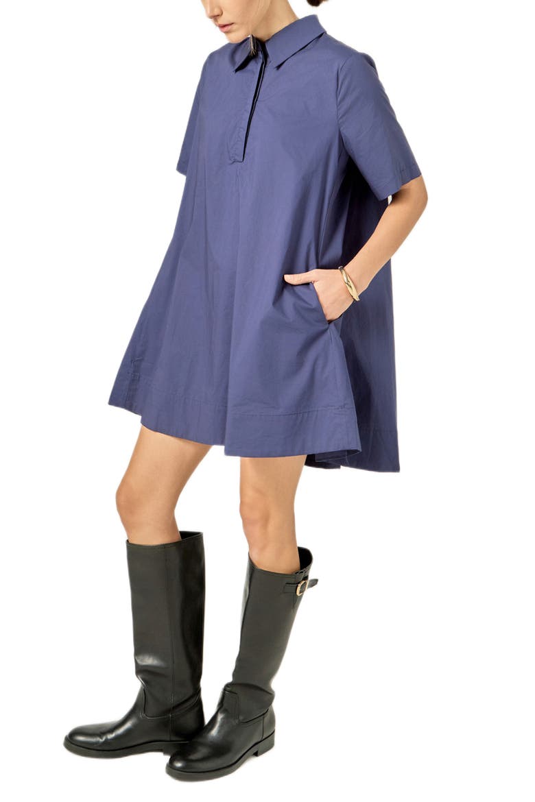 Short Sleeve Cotton Shirtdress, Alternate, color, NAVY