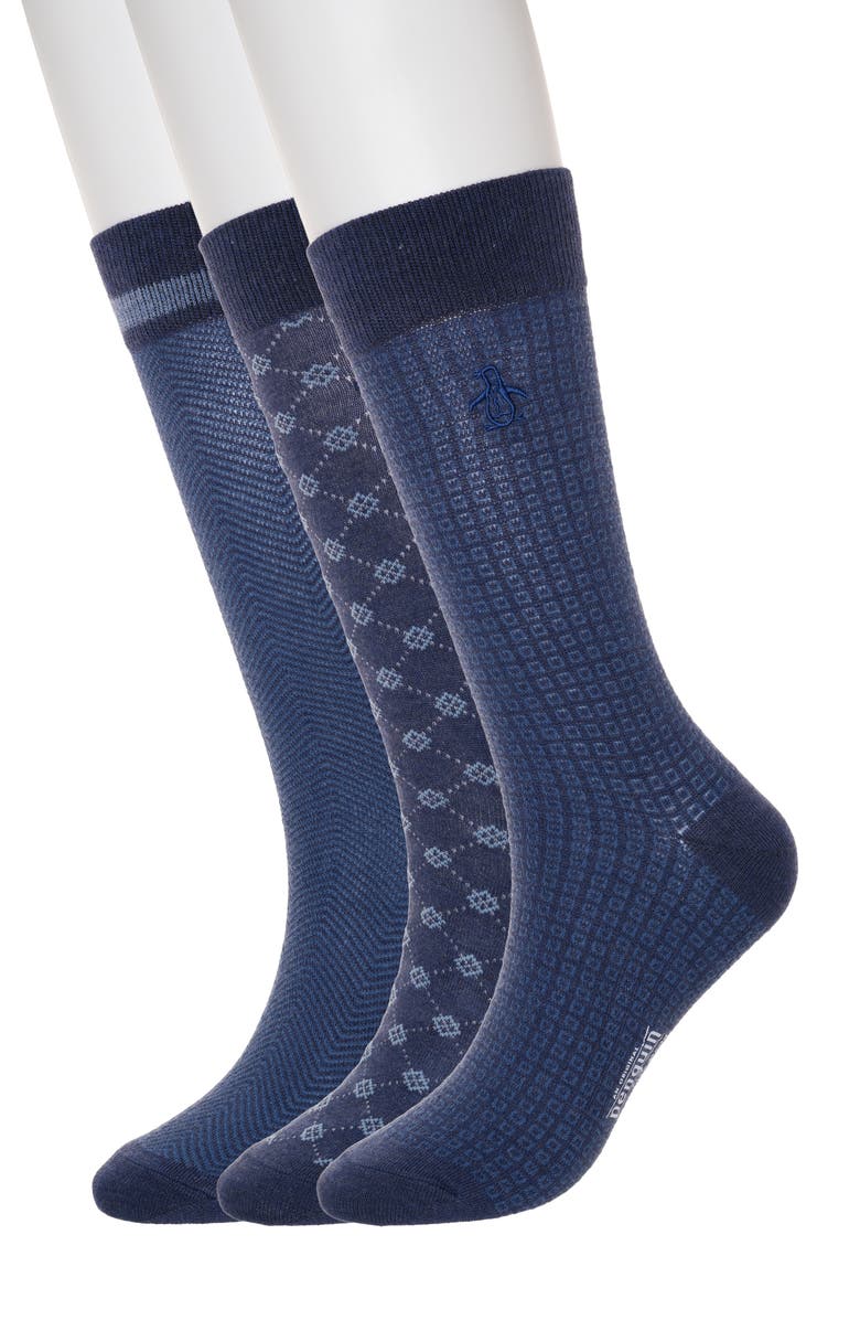 Original Penguin Mini Tile Grid 3-Pack Crew Socks, Main, color, Navy