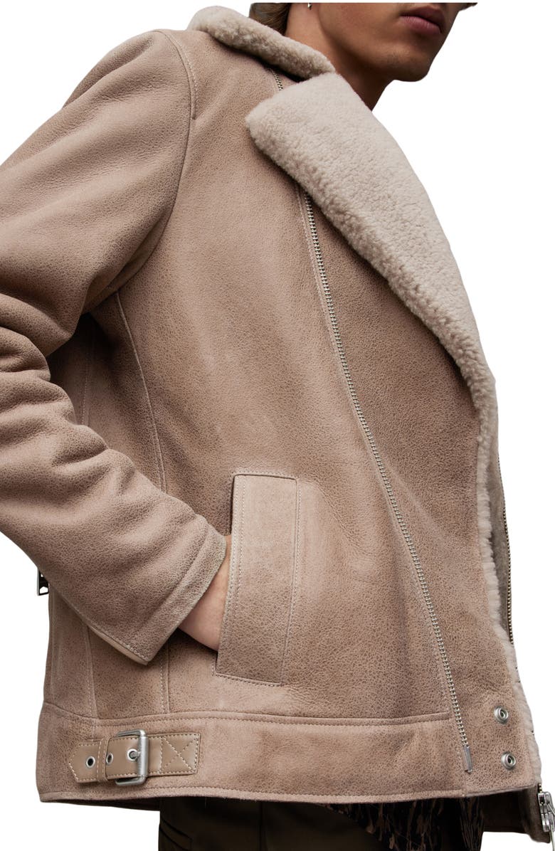 AllSaints Rasco Genuine Shearling Moto Jacket | Nordstromrack