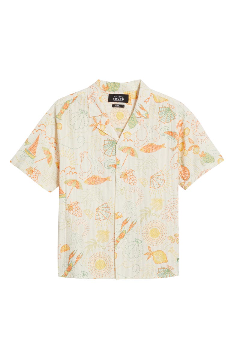 Native Youth Solstitchery Print Boxy Fit Camp Shirt, Alternate, color, 