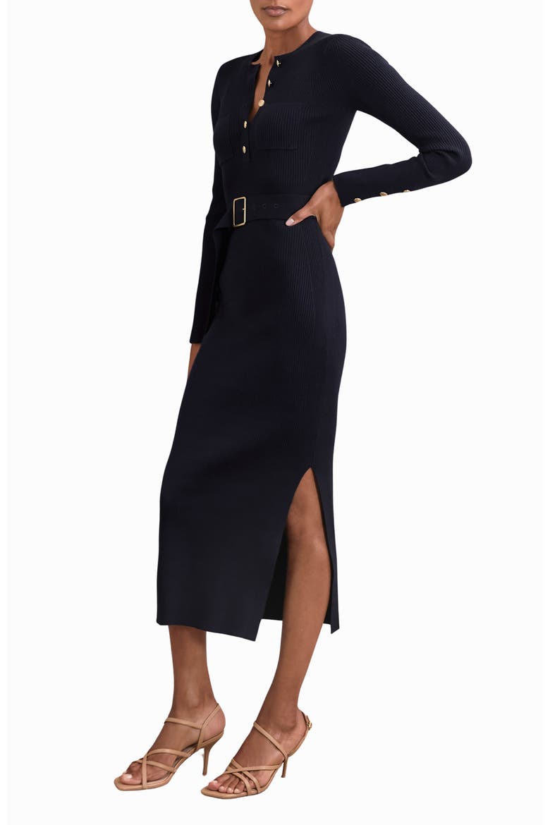 Willa Belted Long Sleeve Maxi Dress, Main, color, NAVY