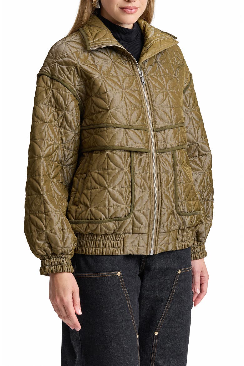 Funnel Neck Quilted Bomber Jacket, Alternate, color, SEAGRASS