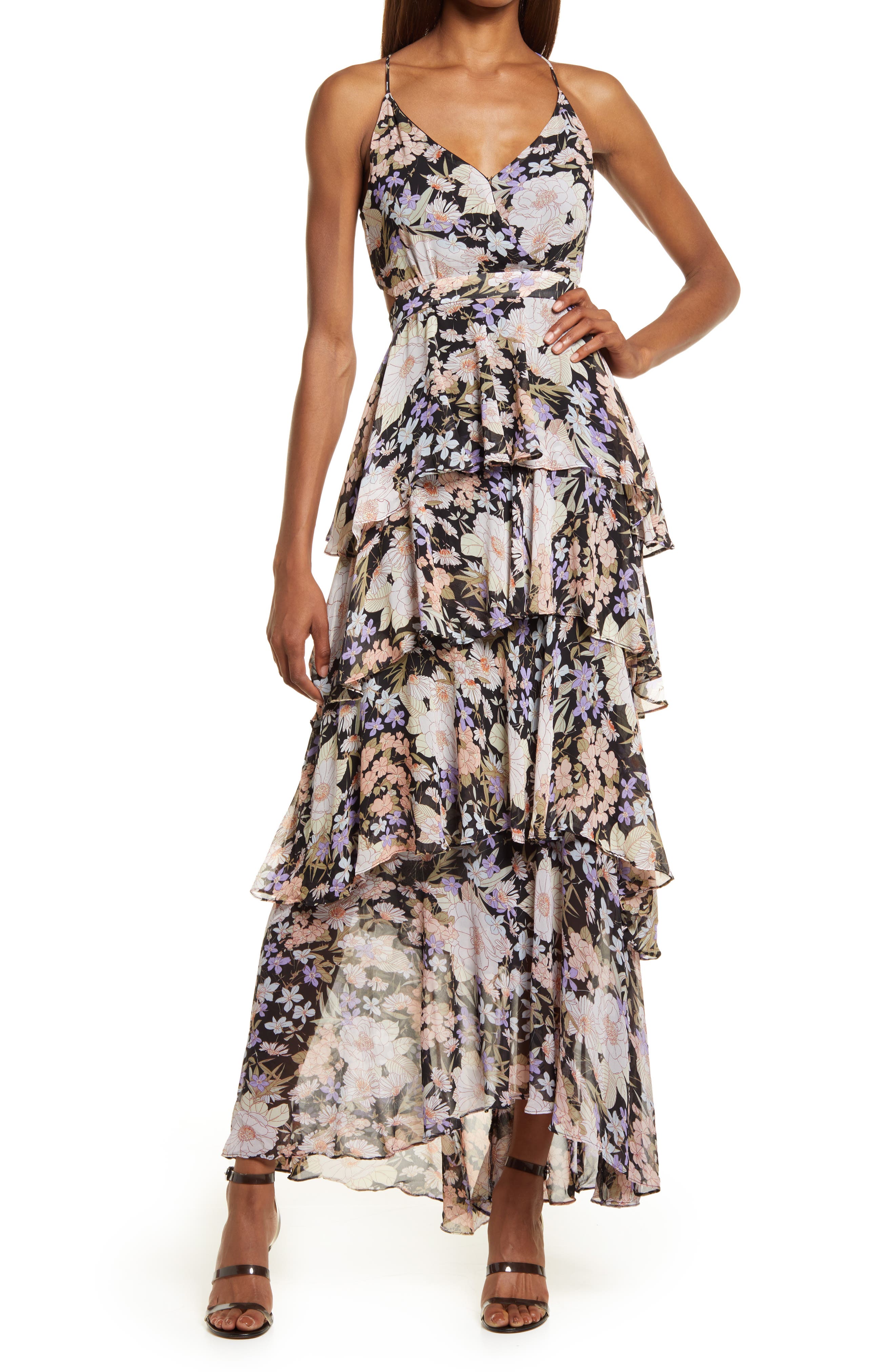 Multi Sticker Printable ASTR the Label the Label Multi Ruffle Maxi Dress (Women) | Nordstromrack