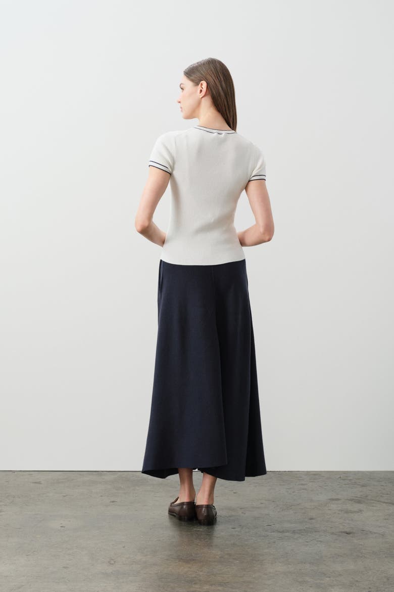 Victoria Cotton Cashmere Baby Tee, Alternate, color, ECRU/NAVY