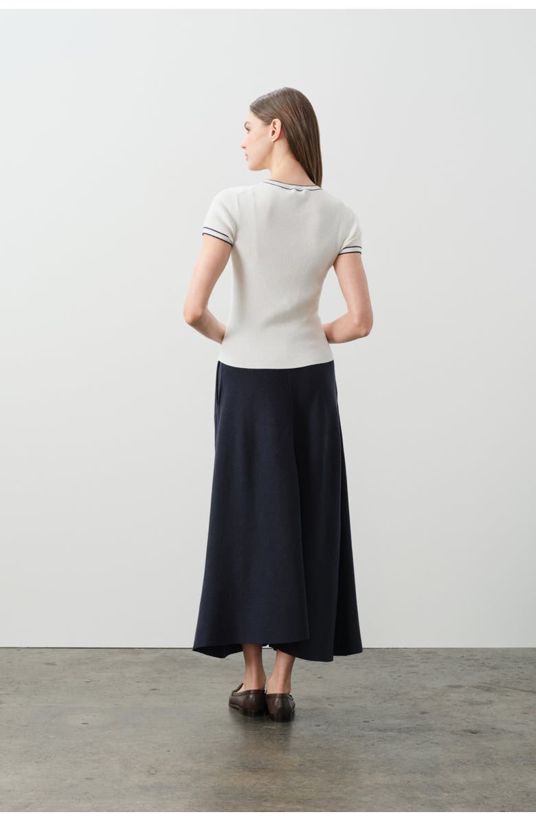 NAKED CASHMERE Victoria Cotton Cashmere Baby Tee, Alternate, color, Ecru/Navy