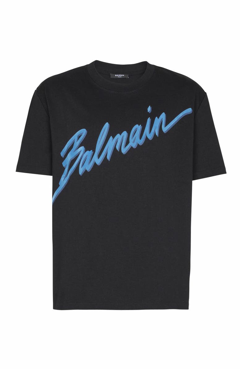 Balmain Lettre Flocked T-Shirt, Alternate, color, Blue