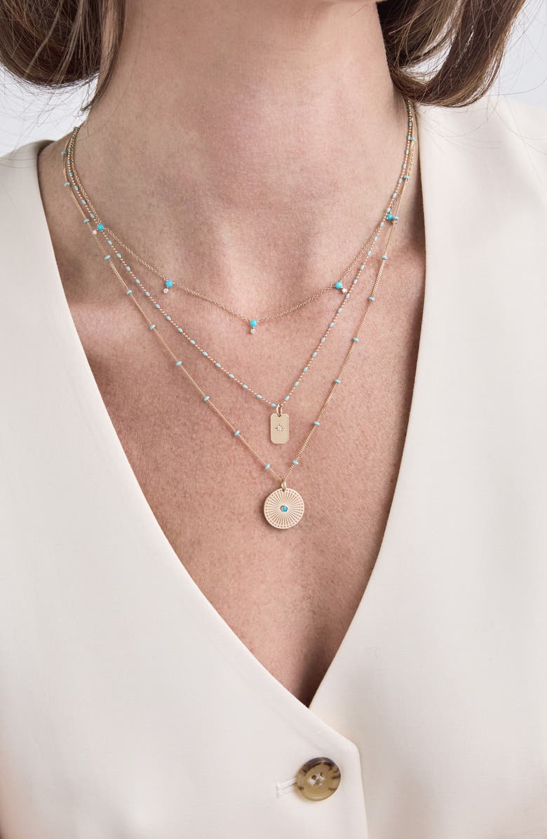 Zoë Chicco Turquoise Sunbeam Medallion Satellite Chain Necklace, Alternate, color, 