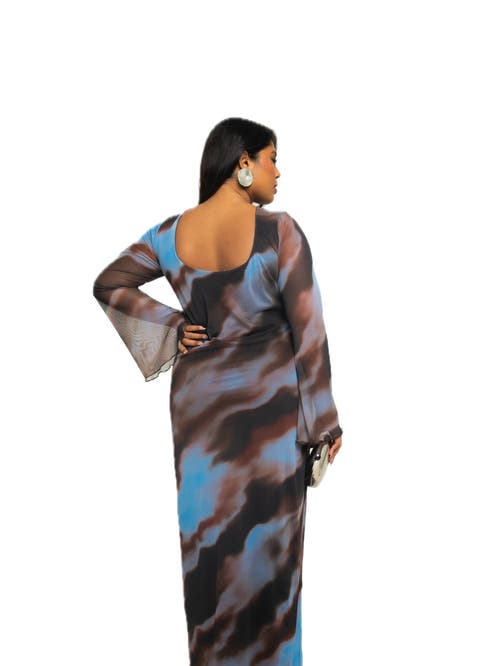 FASHION-SZN CURVE FASHION-SZN CURVE LONG SLEEVE ABSTRACT MESH MAXI DRESS