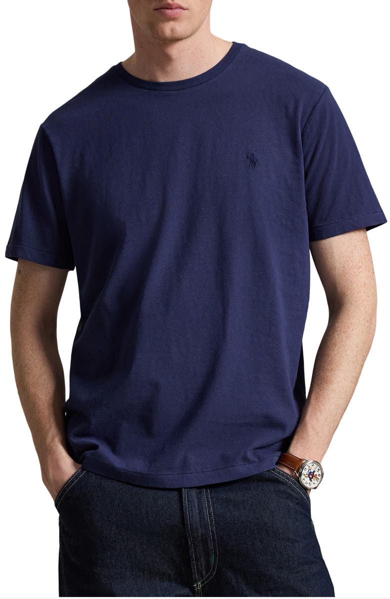Polo Ralph Lauren Standard Fit Cotton & Linen T-Shirt, Main, color, Newport Navy