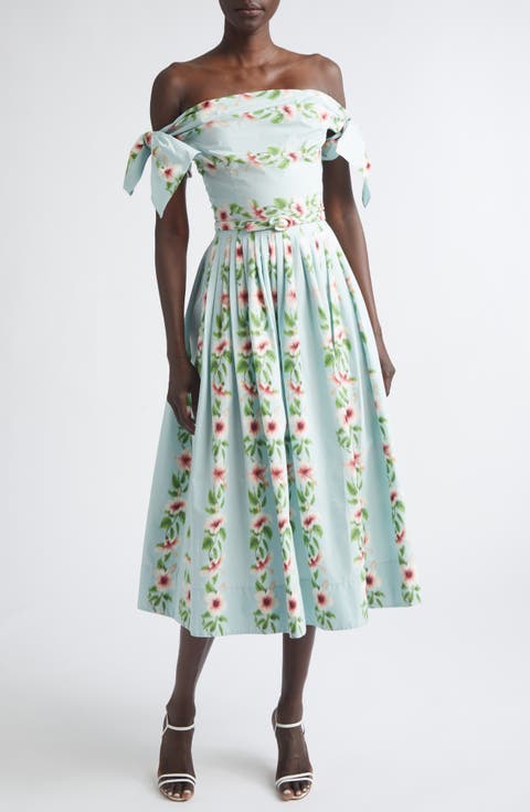 Hibiscus Stripes Cotton Stretch Poplin Midi Dress