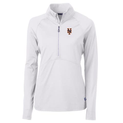 Women's Cutter & Buck White New York Mets Adapt Eco Knit Stretch Half-Zip Pullover Top