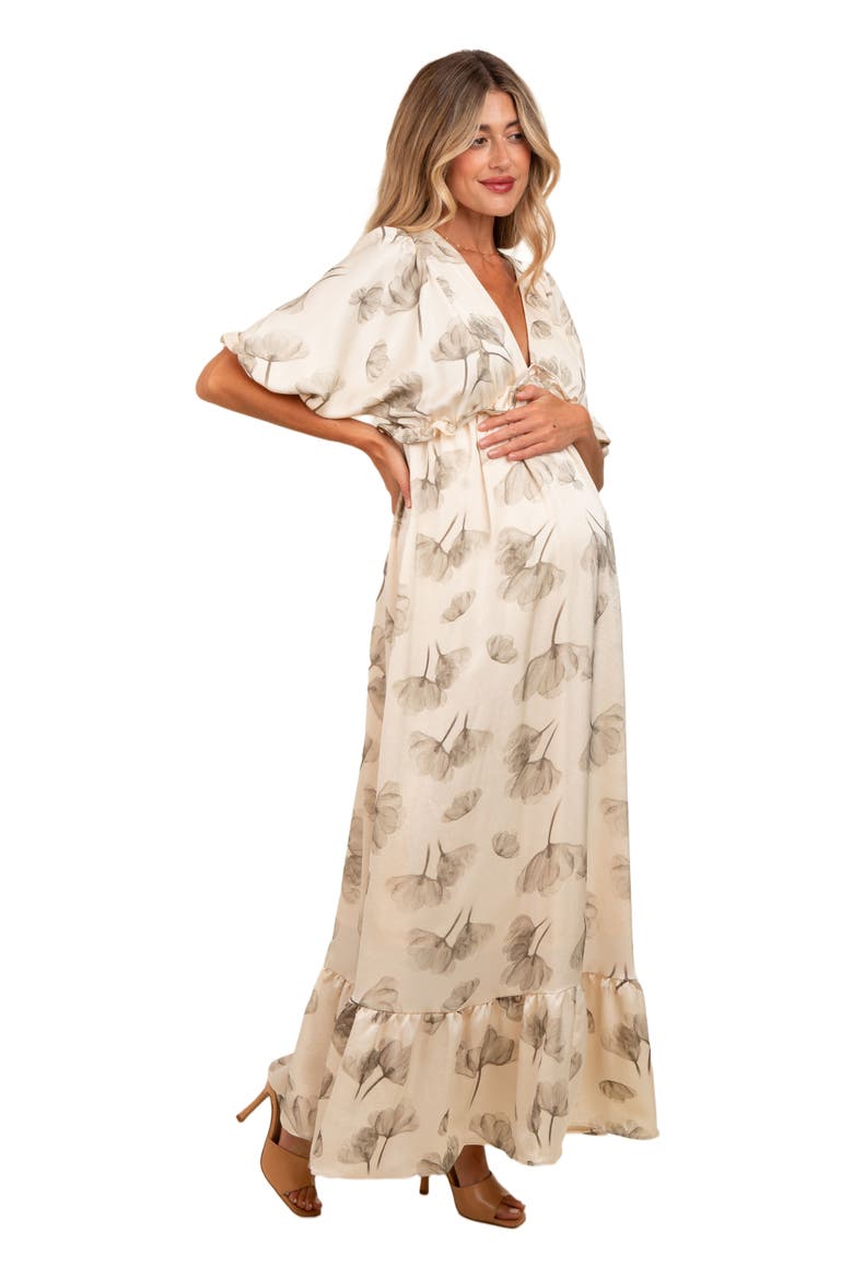 Floral Chiffon Ruffle Accent Maxi Dress, Alternate, color, Cream