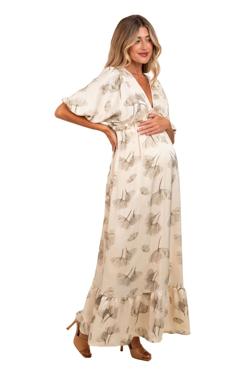PinkBlush Floral Chiffon Ruffle Accent Maxi Dress, Alternate, color, Cream