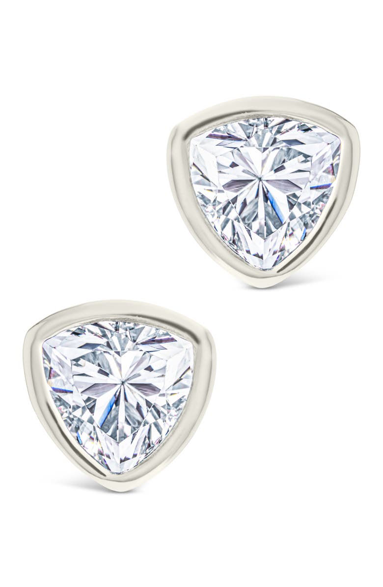 Sterling Forever Trillion Cut Cubic Zirconia Stud Earrings, Alternate, color, Silver