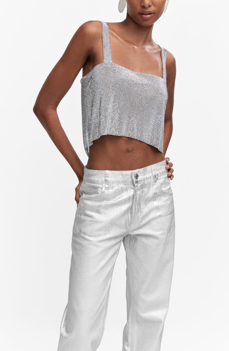 MANGO Rhinestone Mesh Crop Tank, Alternate, color, 