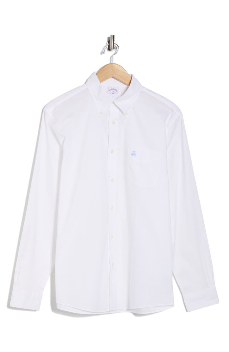 Brooks Brothers Cotton Button-Down Shirt, Main, color, White