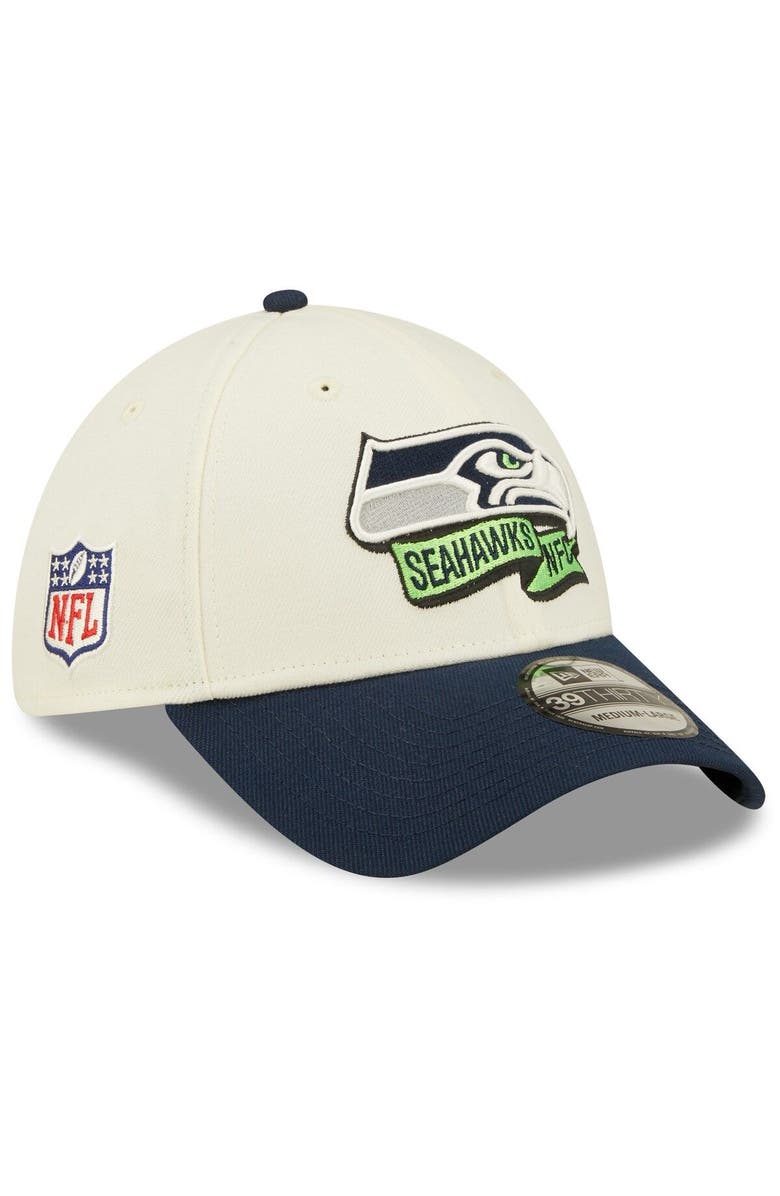 New Era Men's New Era Cream/College Navy Seattle Seahawks 2022 Sideline 39THIRTY 2-Tone Flex Hat, Main, color, Cream