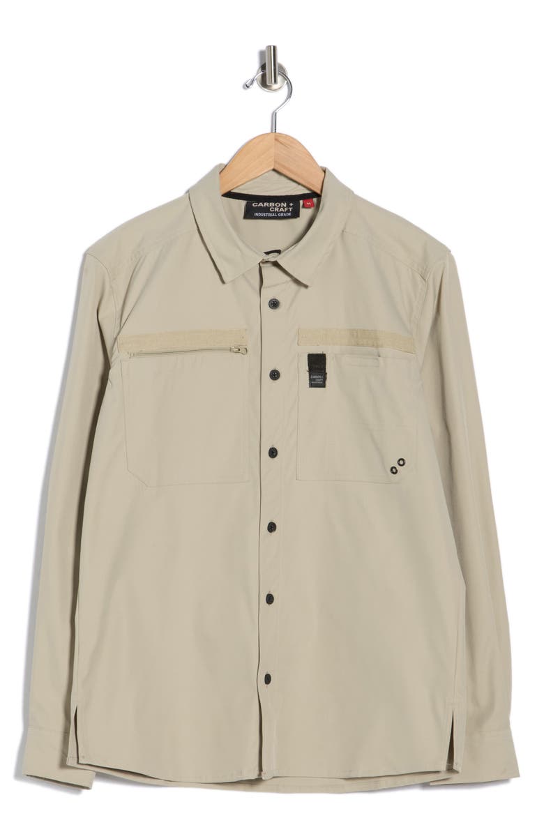 CARBON + CRAFT Water Resistant Technical Button-Up Shirt, Alternate, color, Khaki
