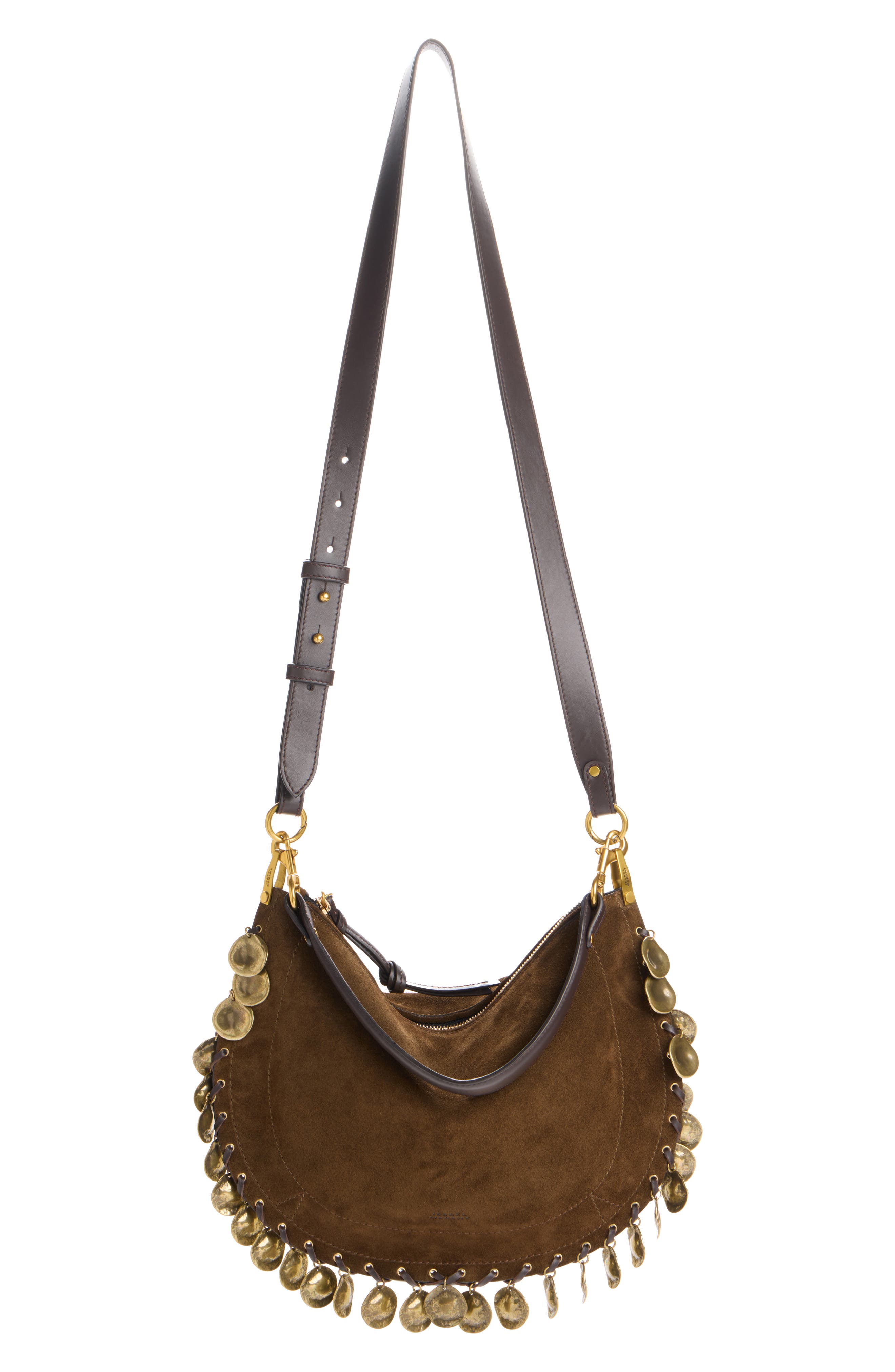 Isabel Marant Oskan Soft Medallion Suede Shoulder Bag, Alternate, color, Bronze