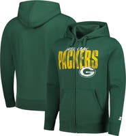 STARTER Men's Starter Green Green Bay Packers Distressed Classic Full-Zip Hoodie