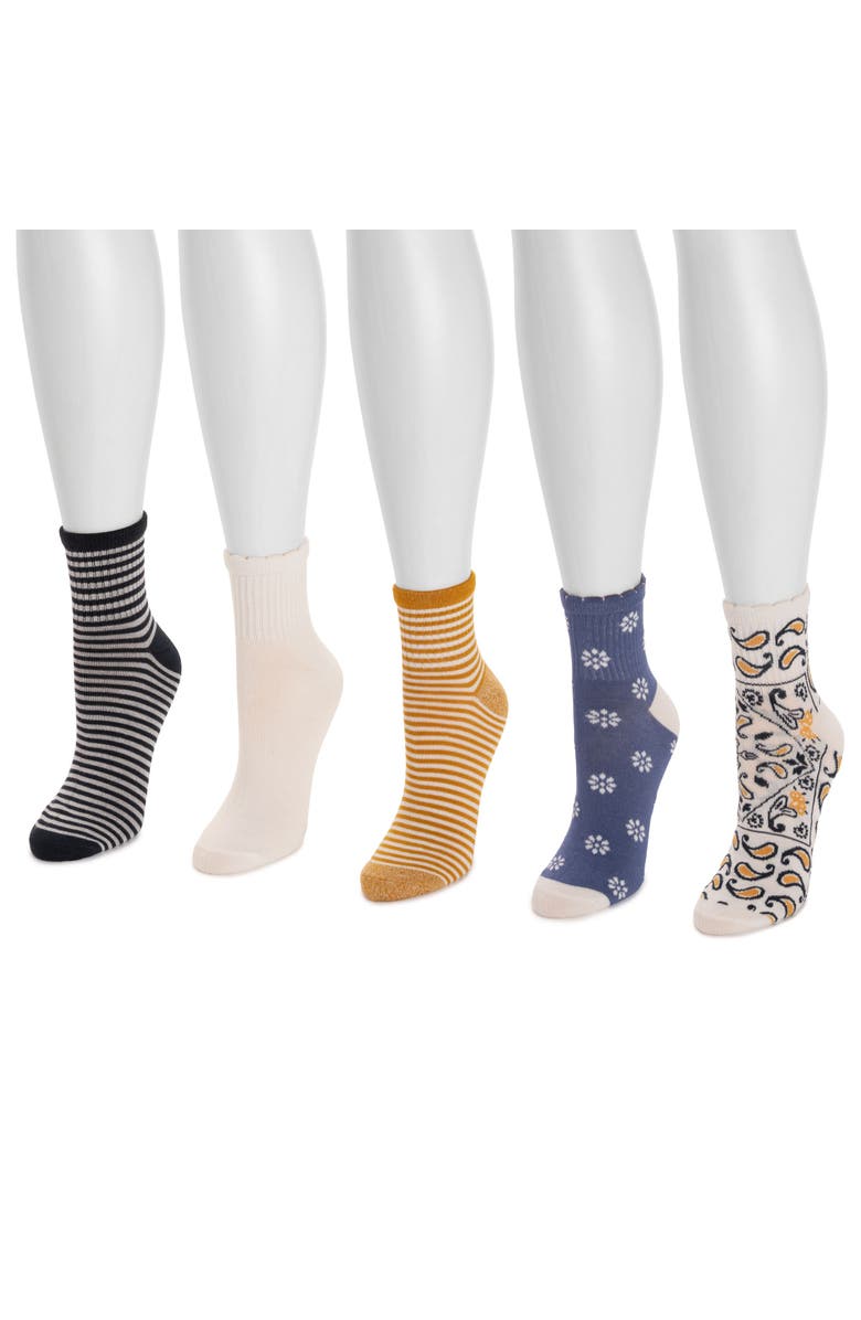 MUK LUKS Quarter Crew Novelty Socks, 5 Pair Pack, Alternate, color, Multi