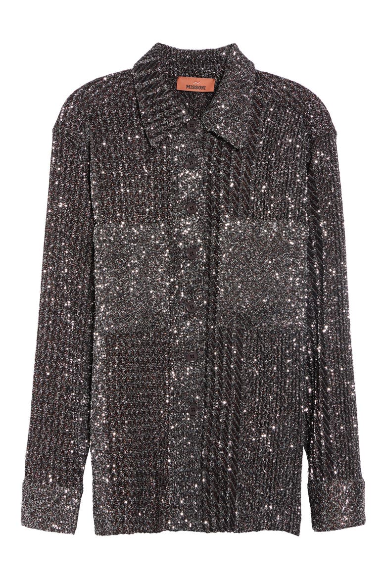 Sequin Long Sleeve Button Front Shirt, Alternate, color, S91TP-BLACK RUST AND SILVER