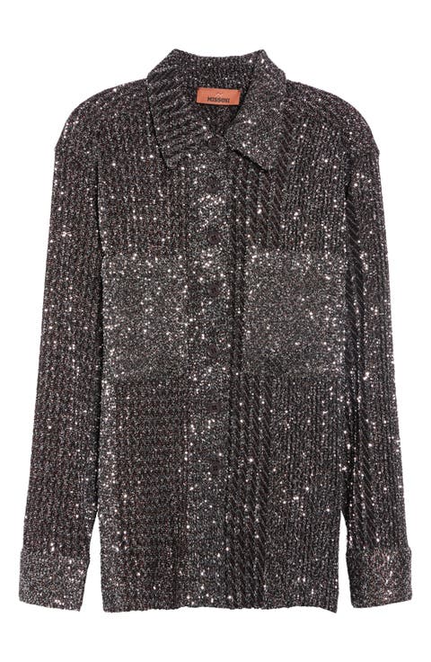 Sequin Long Sleeve Button Front Shirt