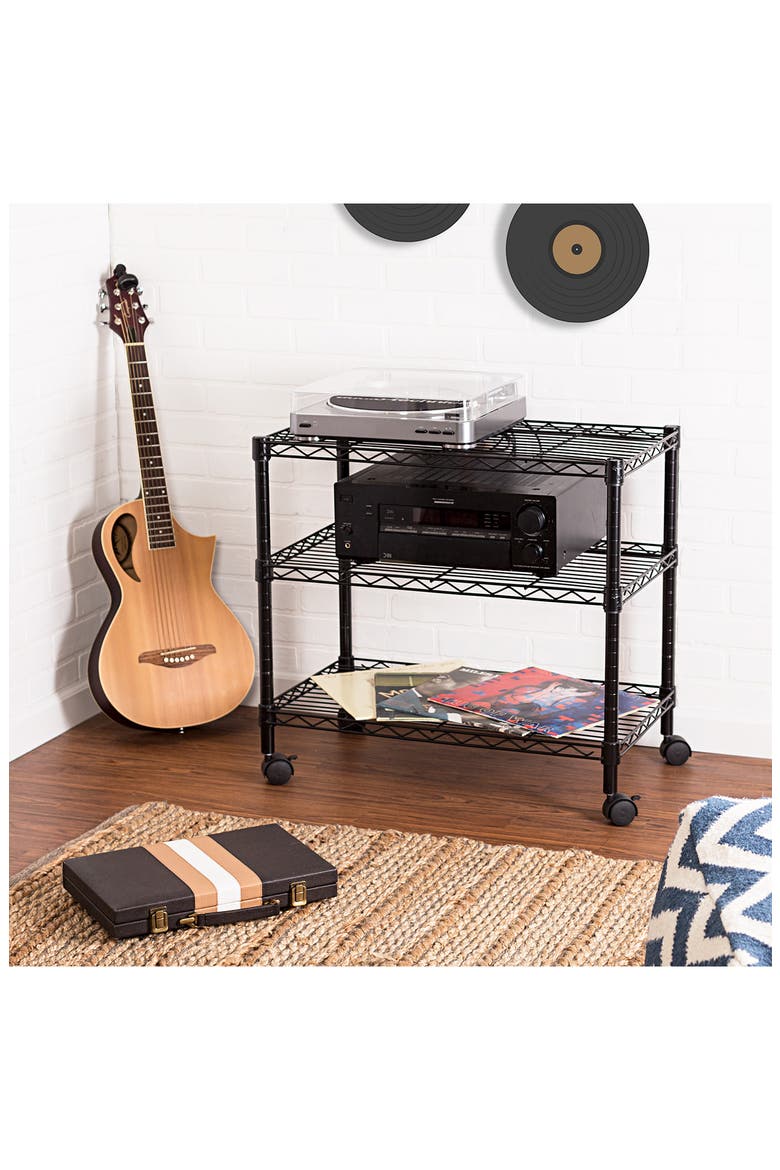 3-Tier Media Cart, Alternate, color, BLACK