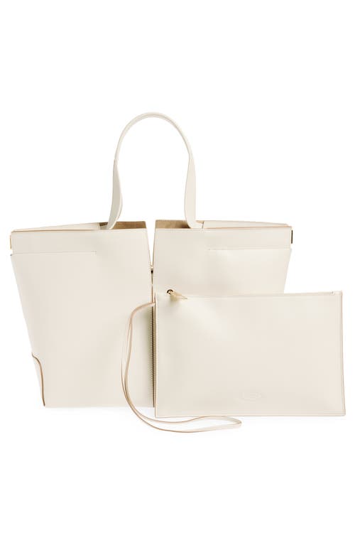 Tod's Shopping Leather Tote Bag In Bianco Calce