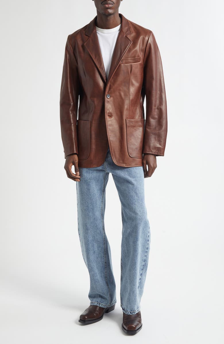 Second Layer Saico Leather Blazer, Alternate, color, Brown