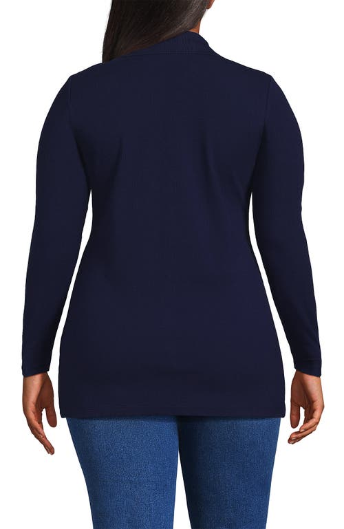 Lands' End Long Sleeve Polished Rib Button Through Tunic Shirt In Deep Sea Navy