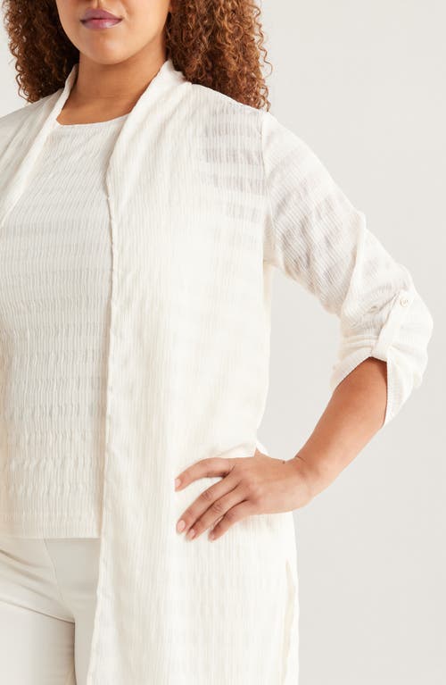 ANNE KLEIN ANNE KLEIN SHEER STRIPE OPEN FRONT LONGLINE CARDIGAN 