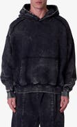 mnml Frayed Seam Acid Wash Cotton Fleece Hoodie