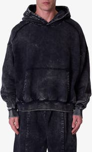 mnml Frayed Seam Acid Wash Cotton Fleece Hoodie