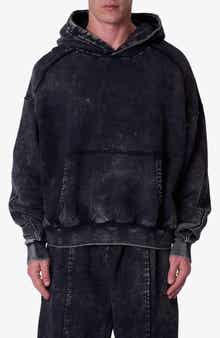 Frayed Seam Acid Wash Cotton Fleece Hoodie