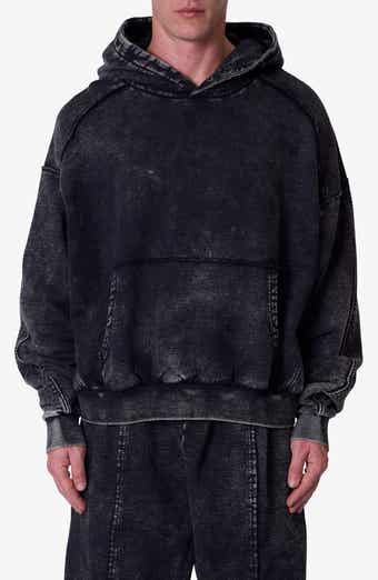 Frayed Seam Acid Wash Cotton Fleece Hoodie