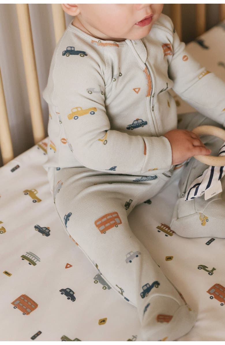 Pehr Print Rib Organic Cotton Footie, Alternate, color, Rush Hour Mist