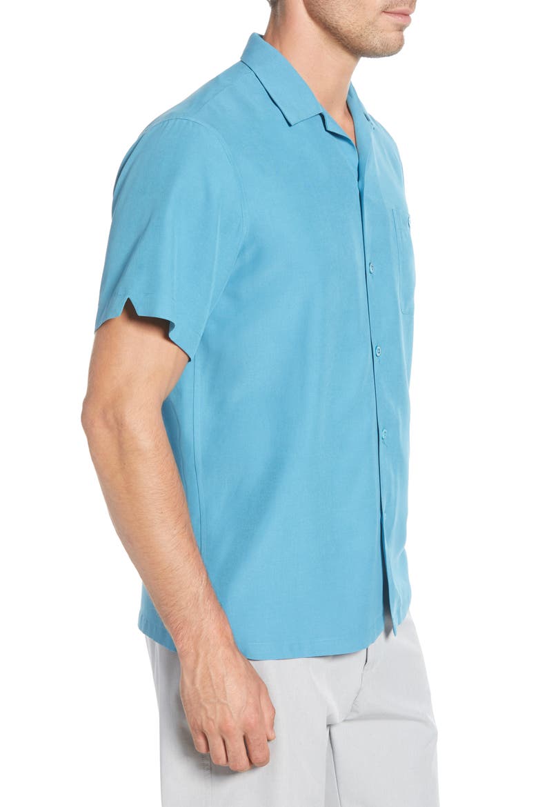 Santa Notes Classic Fit Silk Blend Button-Up Shirt, Alternate, color, POOL