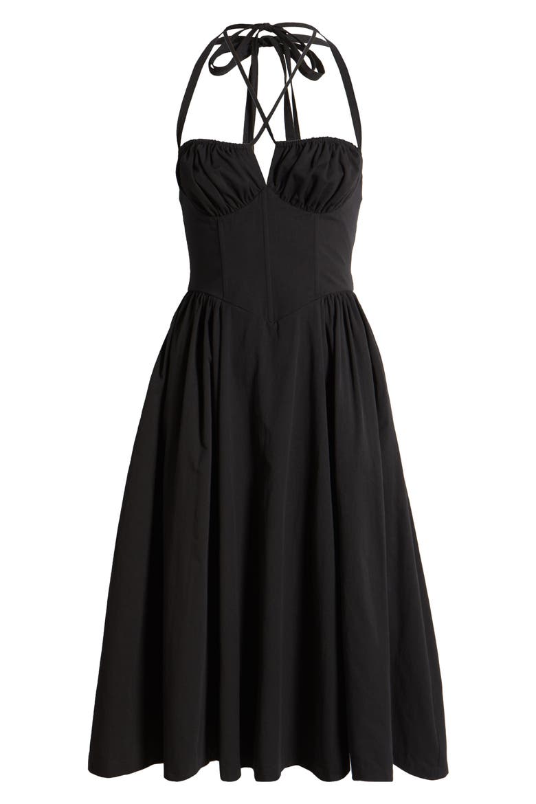 Halter Neck Corset Bodice Cotton Dress, Alternate, color, BLACK