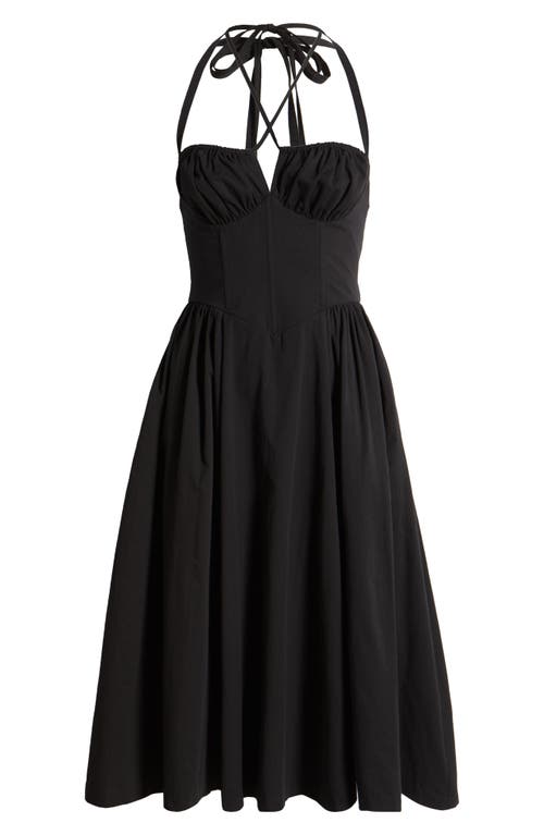 Rare London Halter Neck Corset Bodice Cotton Dress In Black