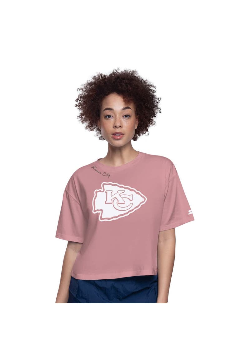 Women's Starter  Pink Kansas City Chiefs Play the Ball Boxy Cropped T-Shirt, Alternate, color, Pink