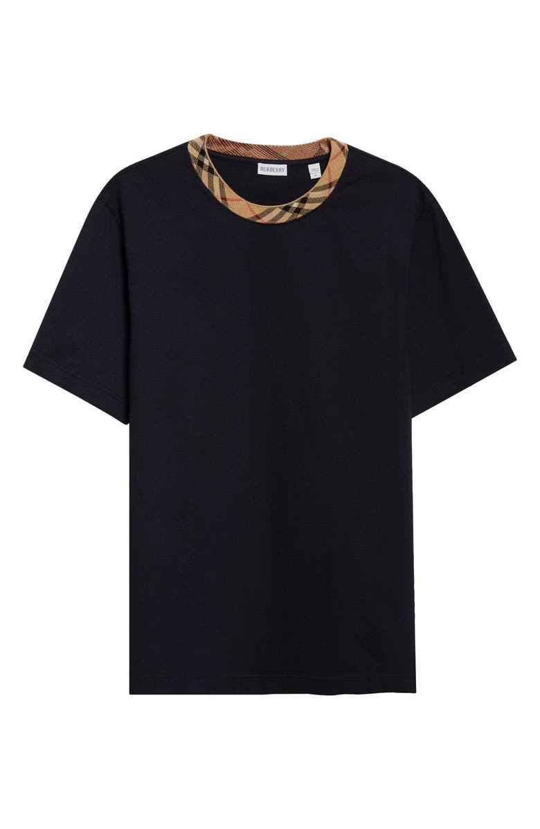 Burberry Ryan Check Trim T-Shirt, Main, color, Navy