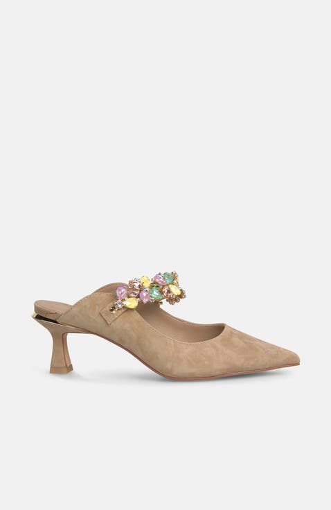 Slingback Pumps with Rhinestone Strap